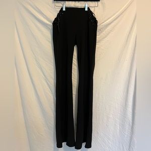 Black low rise side tie flare pants